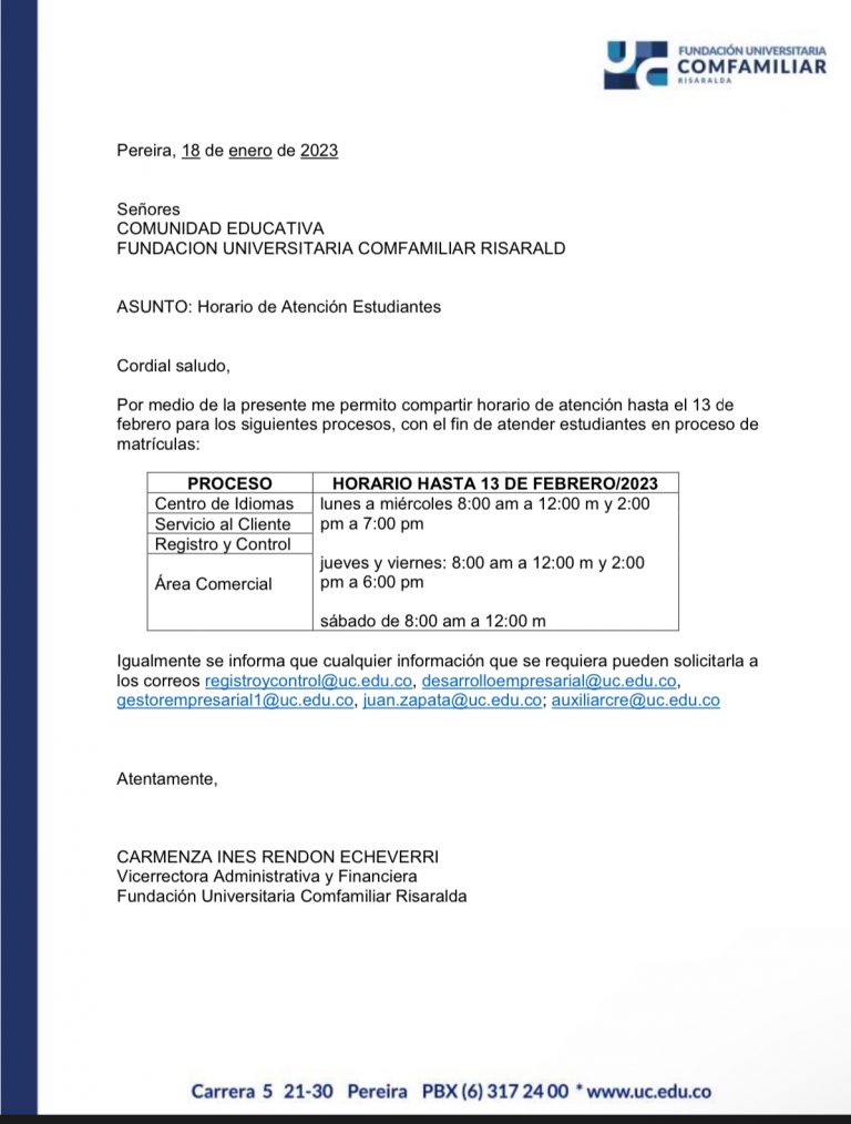 Horario UComfamiliar 2023