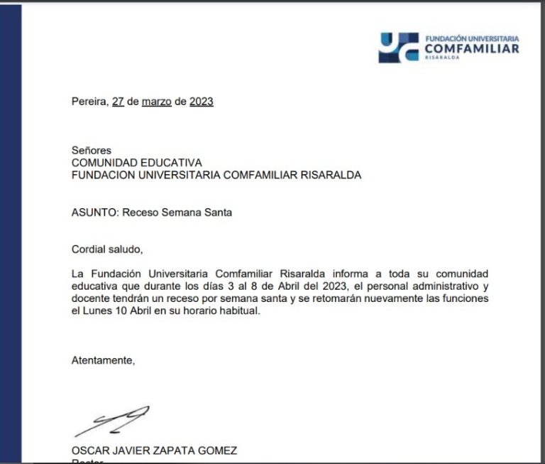 Comunicado Receso Semana Santa